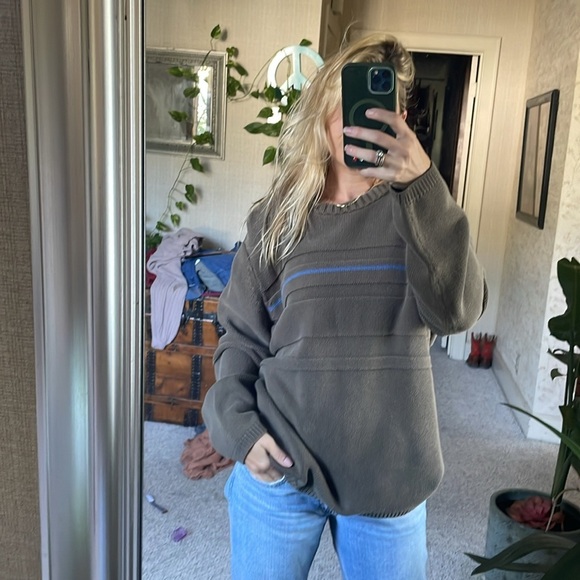 DKNY Vintage Fall Green Sweater with Blue Accent - Picture 1 of 11